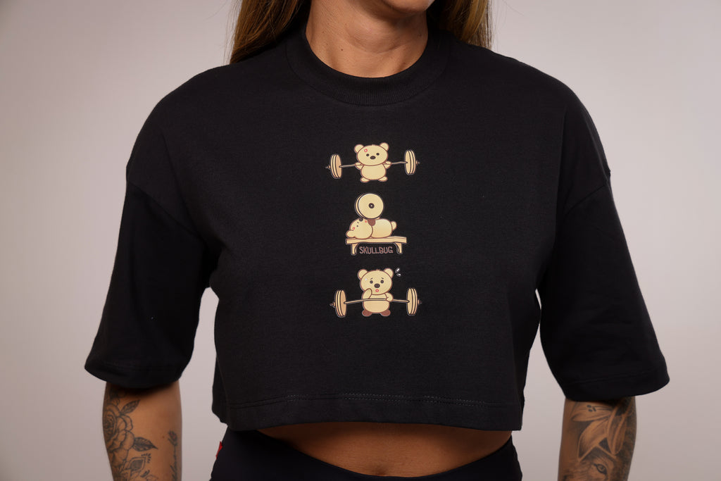 Cropped oversized "Fitness bear" - preto