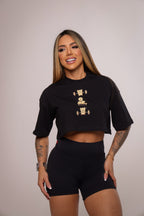 Cropped oversized "Fitness bear" - preto