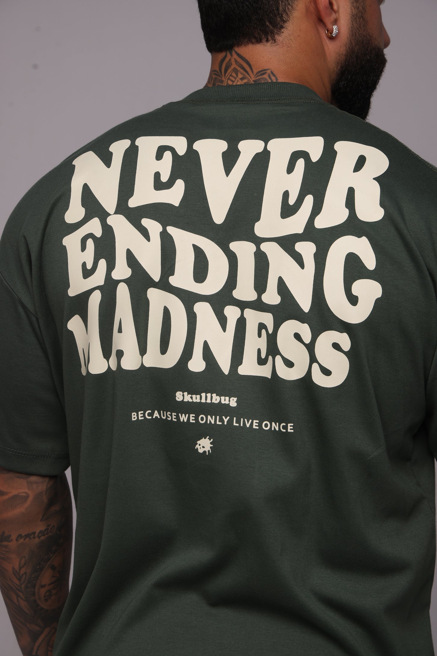 Camiseta oversized "Never ending" verde - 230g