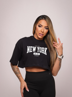 Cropped oversized "NY" - preto