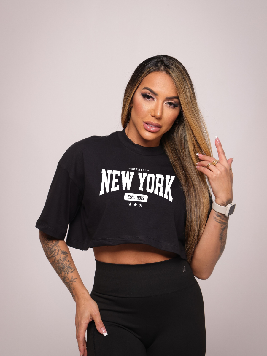 Cropped oversized "NY" - preto