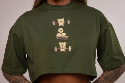 Cropped oversized "Fitness bear" - verde