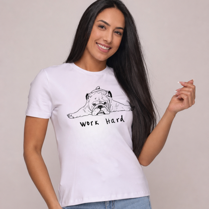 Camiseta babylook "Hard work" - branca