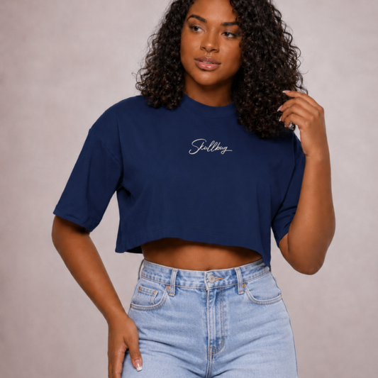 Cropped oversized básico - azul marinho