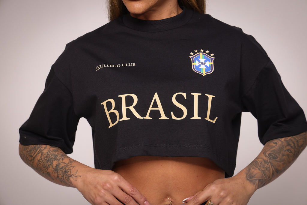 Cropped oversized "Brasil" - preto