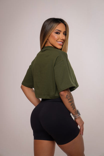 Cropped oversized "Fitness bear" - verde