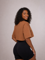 Cropped oversized "Hard work" - marrom