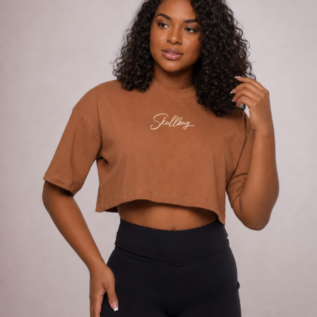 Cropped oversized básico - marrom