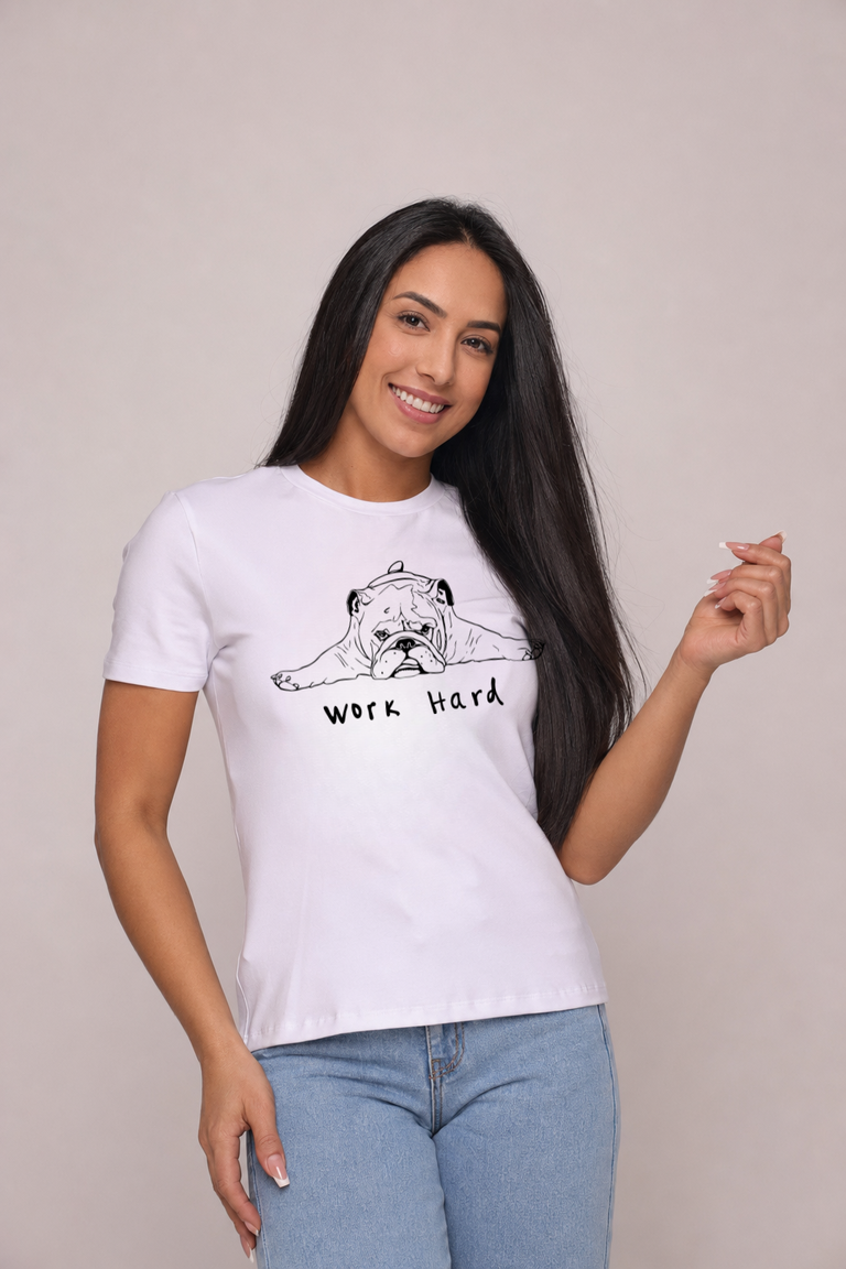 Camiseta babylook "Hard work" - branca