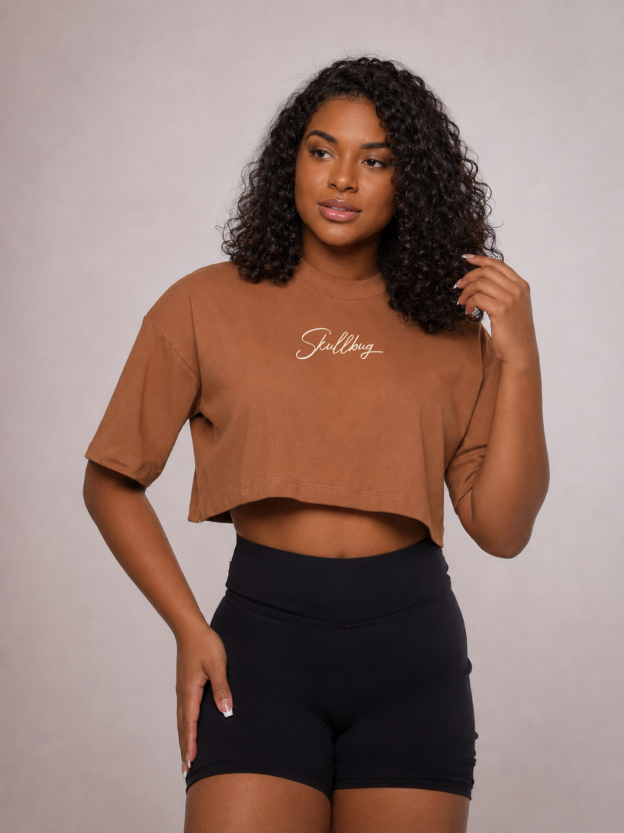 Cropped oversized básico - marrom