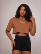 Cropped oversized básico - marrom