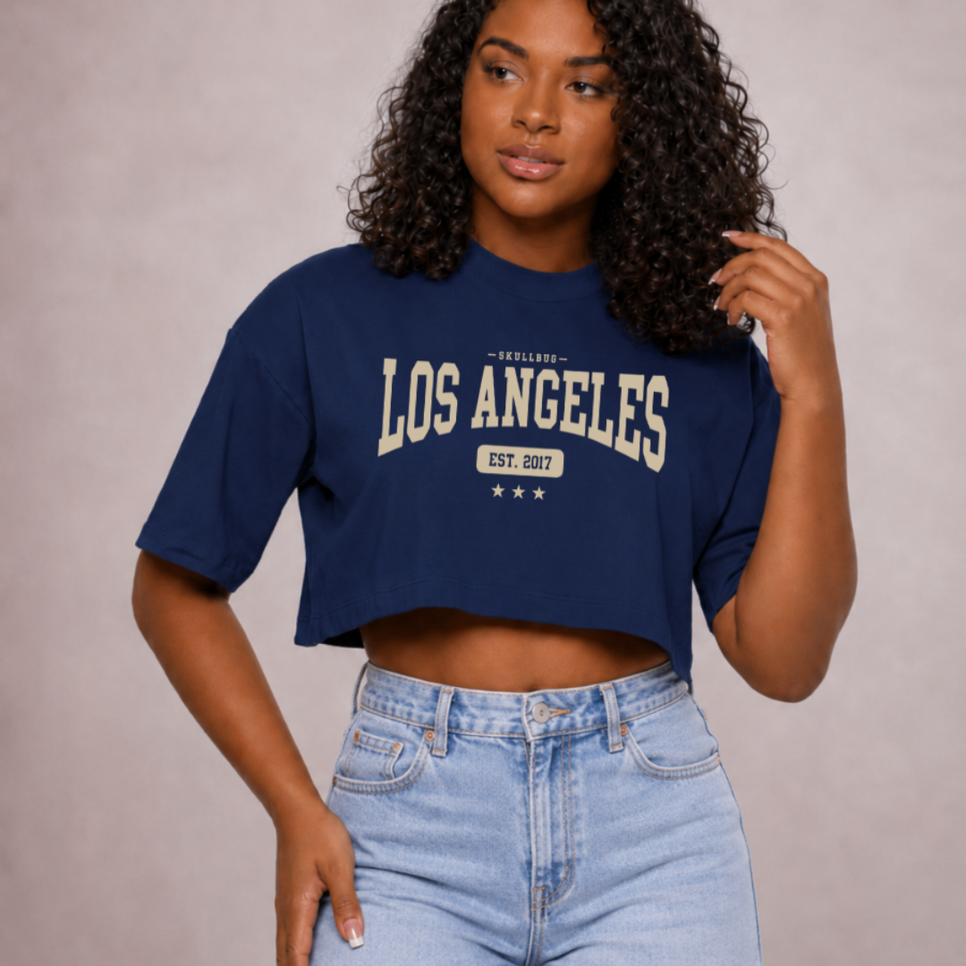 Cropped oversized "Los Angeles" - azul marinho