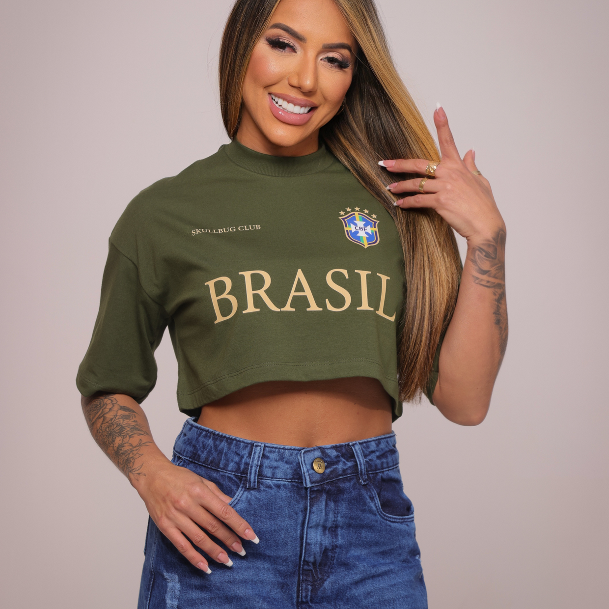 Cropped oversized "Brasil" - verde