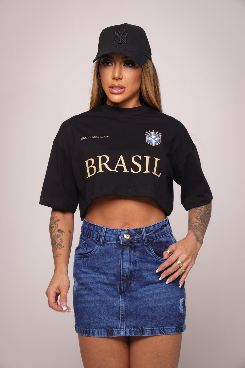 Cropped oversized "Brasil" - preto
