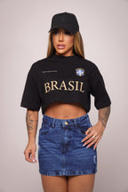 Cropped oversized "Brasil" - preto