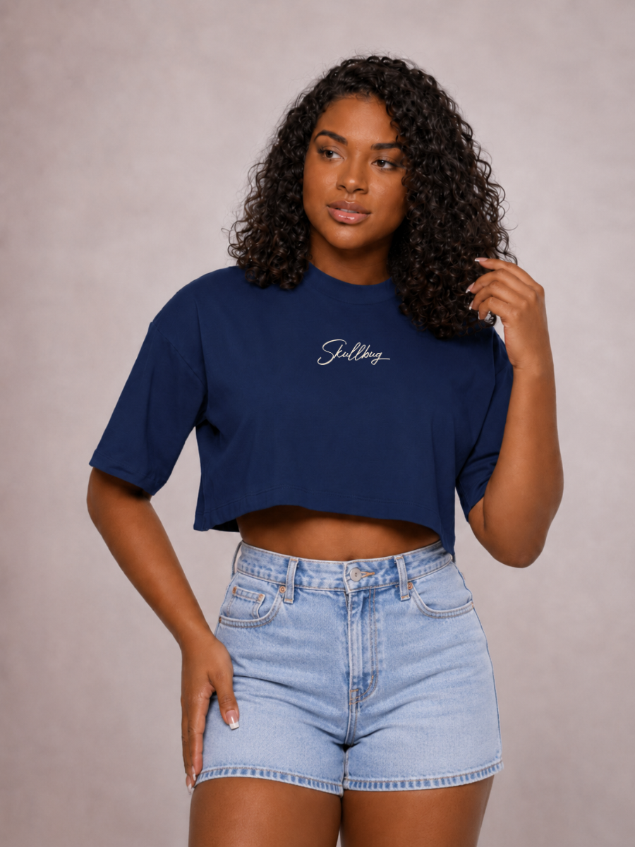Cropped oversized básico - azul marinho