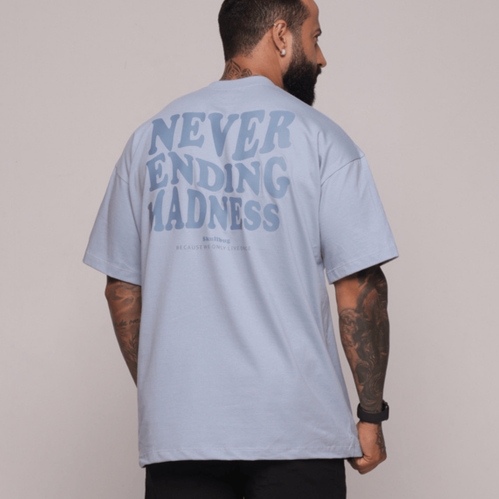 Camiseta oversized "Never ending" strong azul - 250g