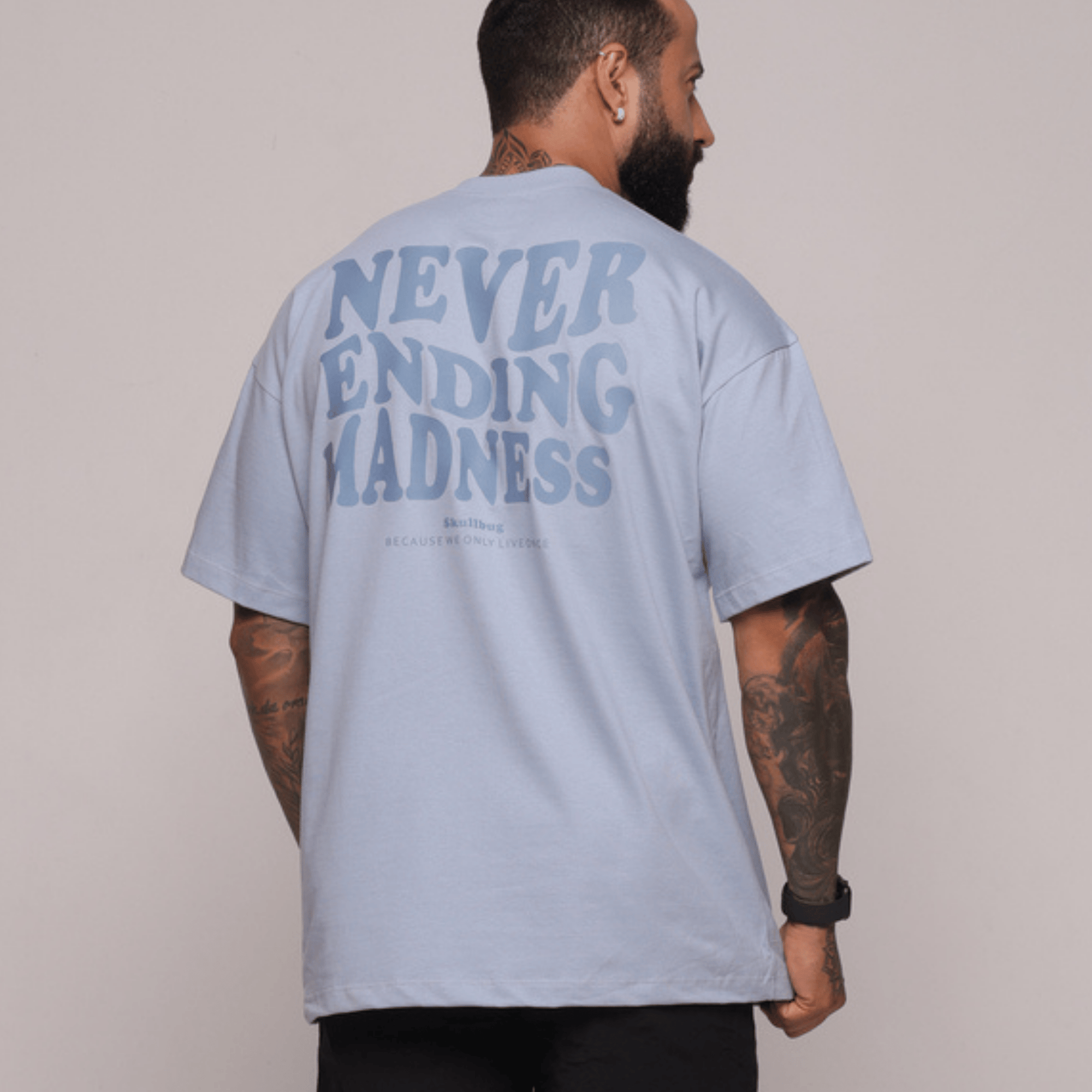 Camiseta oversized "Never ending" strong azul - 250g