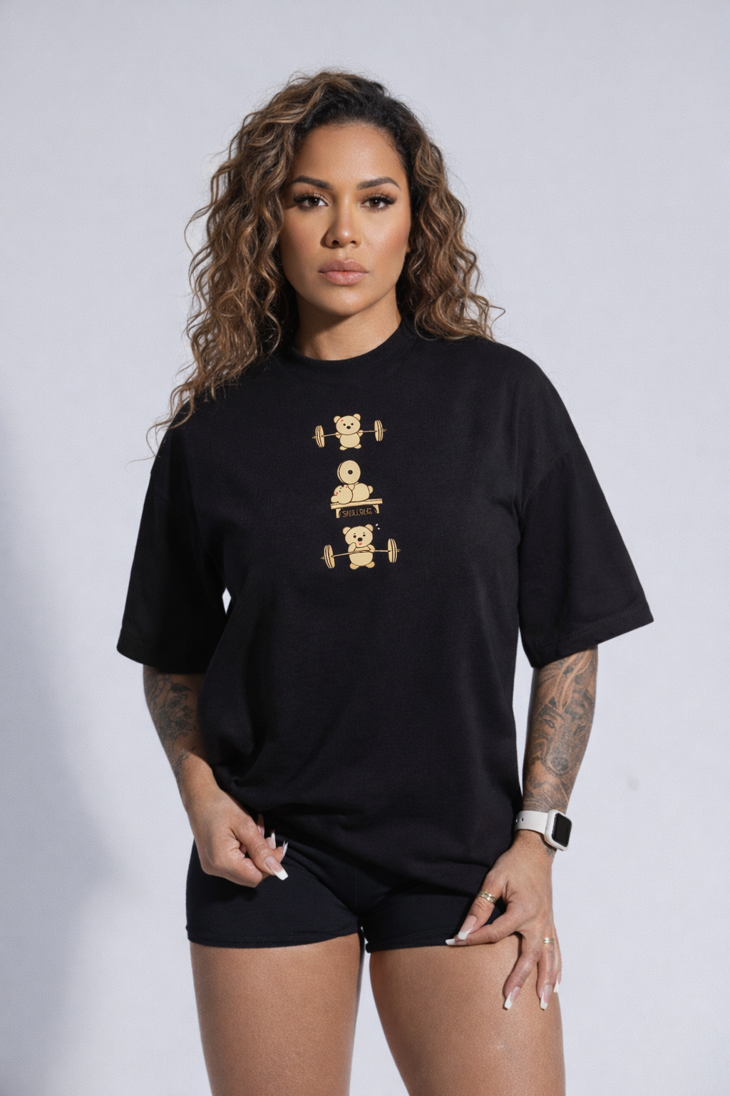 Camiseta oversized "Fitness bear" - preta
