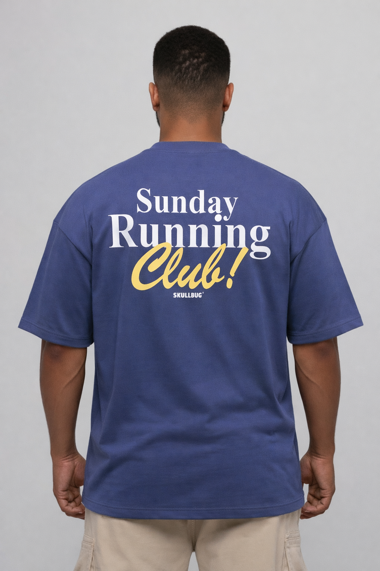 Camiseta oversized "Sunday Running Club" - azul estonado