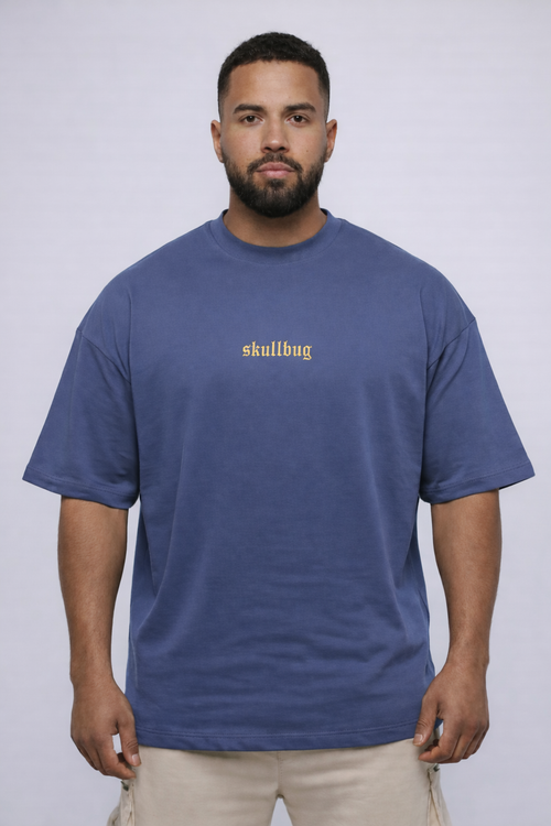 Camiseta oversized "Hard Work" - azul estonado