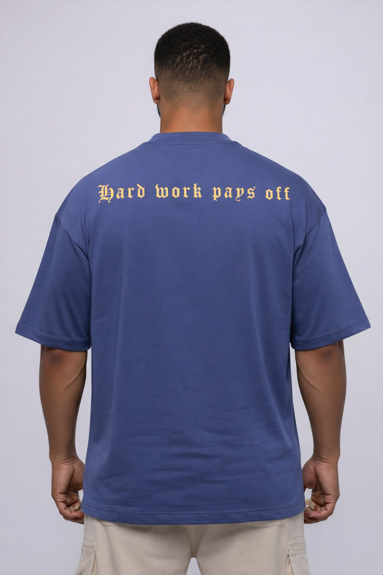 Camiseta oversized "Hard Work" - azul estonado