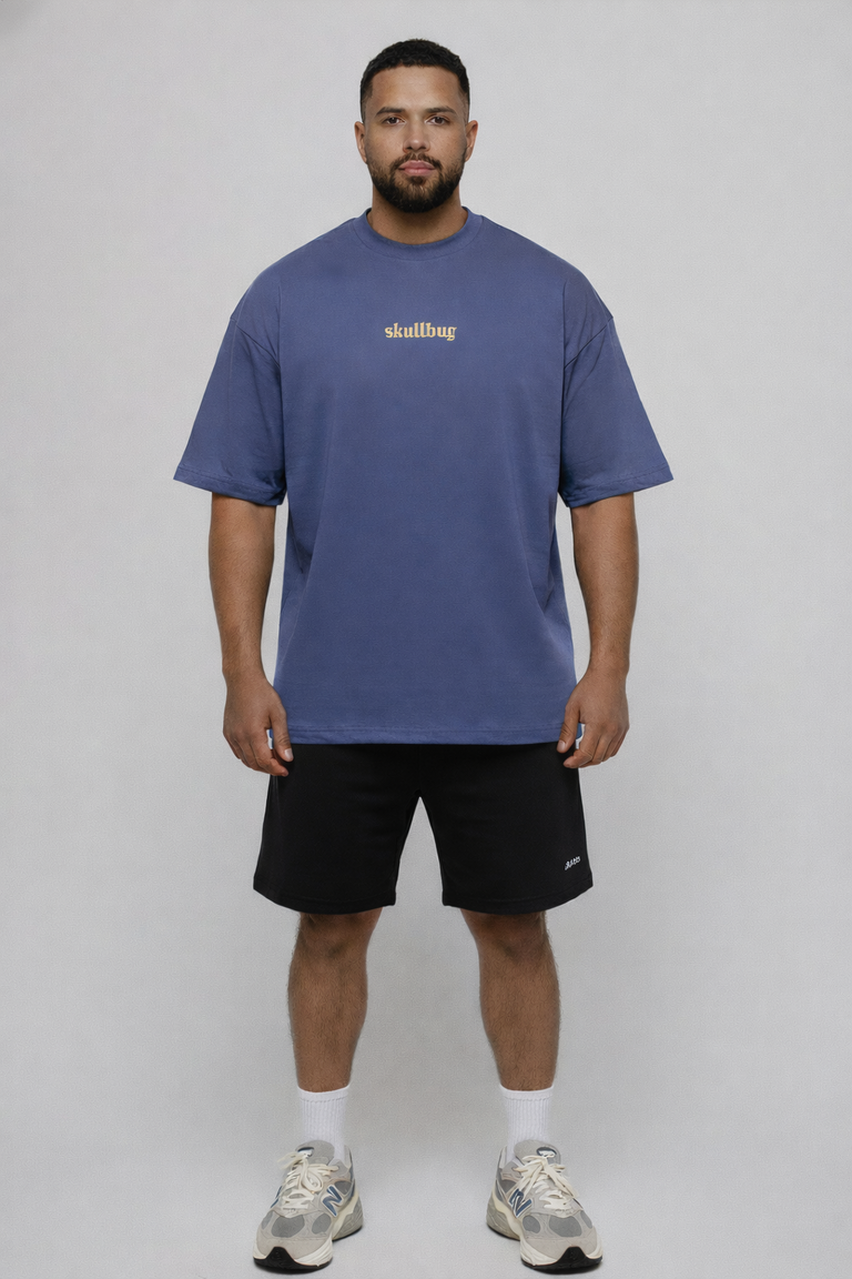 Camiseta oversized "Hard Work" - azul estonado