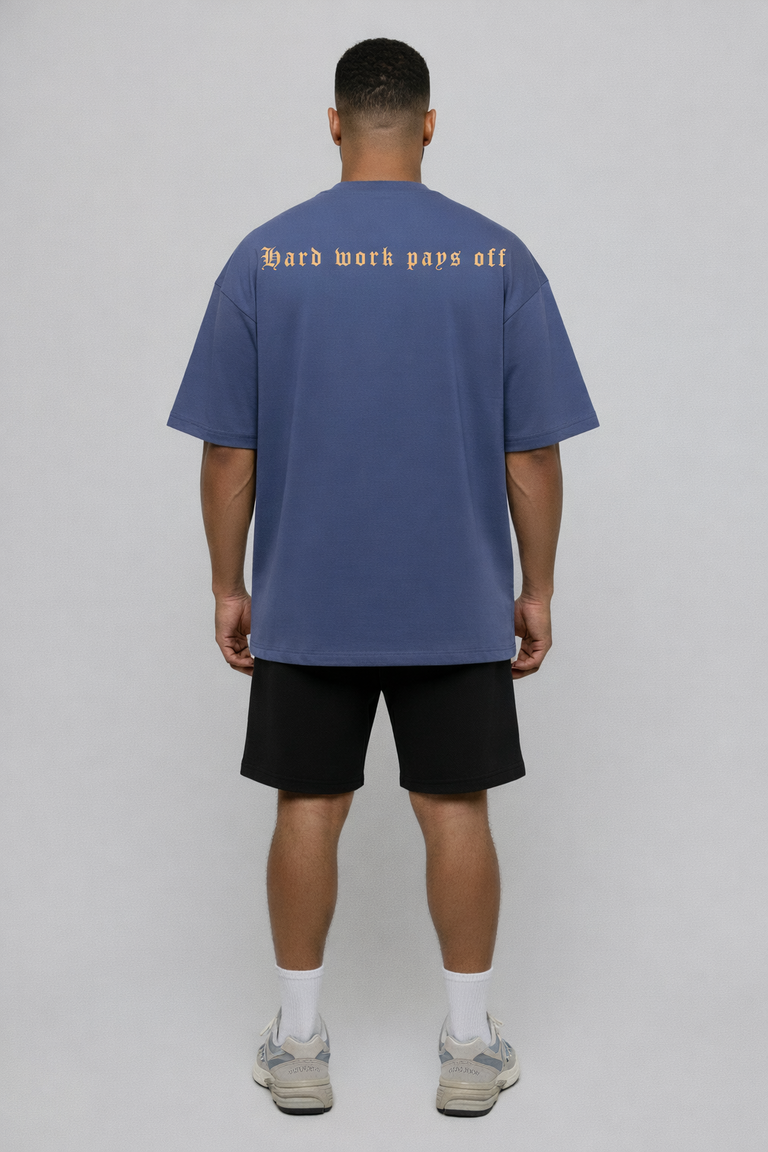 Camiseta oversized "Hard Work" - azul estonado