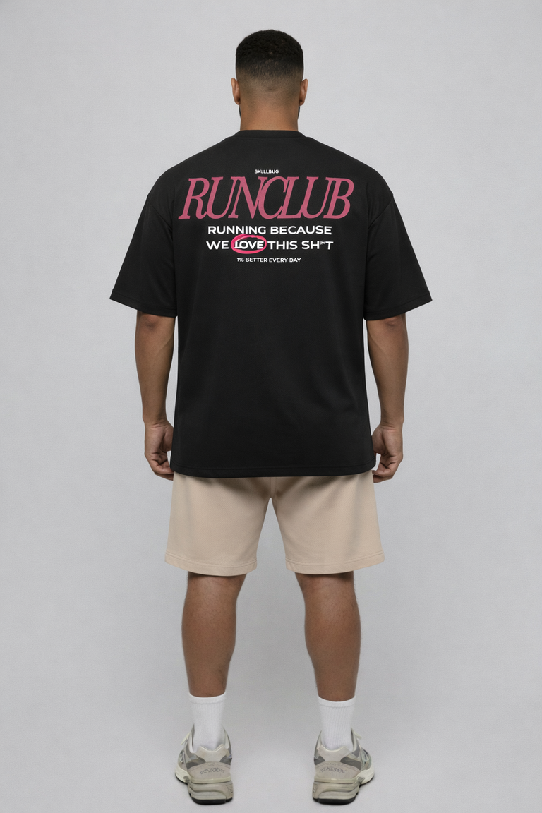Camiseta oversized "Run club" - preta