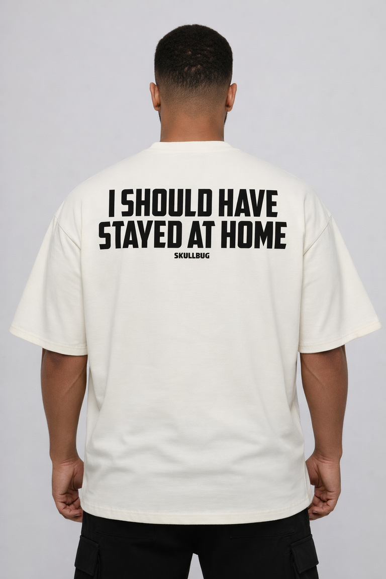 Camiseta oversized "Stay at home" - off-white
