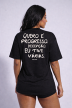 Camiseta oversized "Progresso" - preta