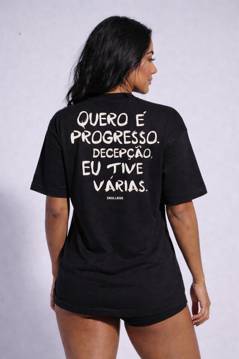 Camiseta oversized "Progresso" - preta