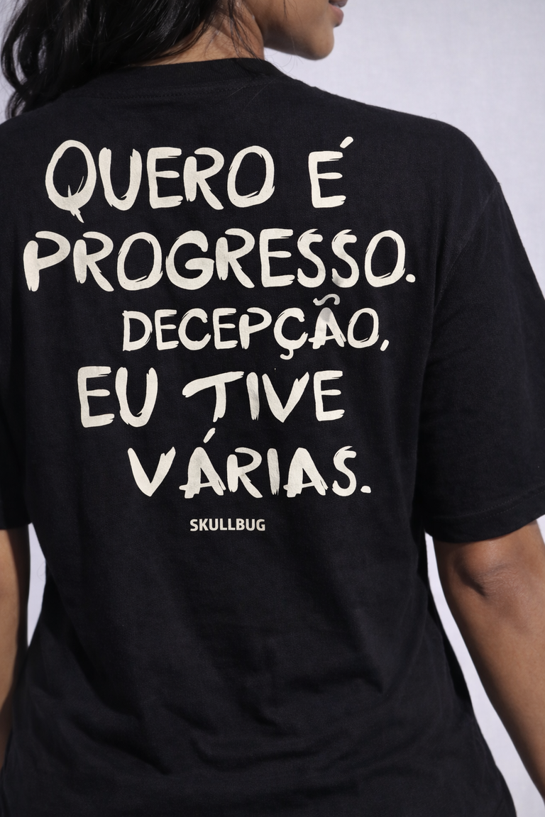 Camiseta oversized "Progresso" - preta