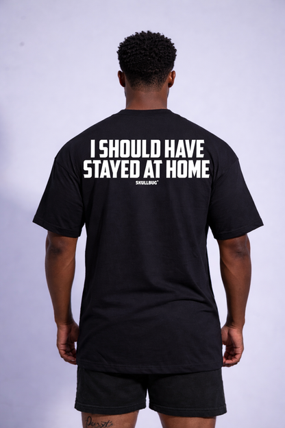 Camiseta oversized "Stay at home" - preta
