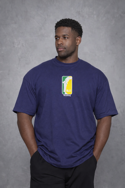 Camiseta oversized "BJJ Brasil" = azul marinho