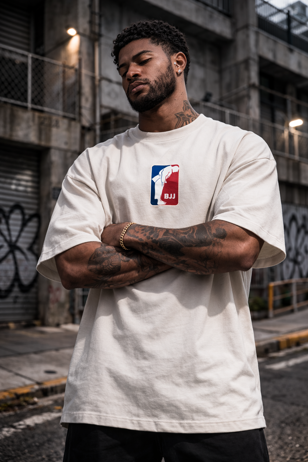Camiseta oversized "BJJ" - off-white