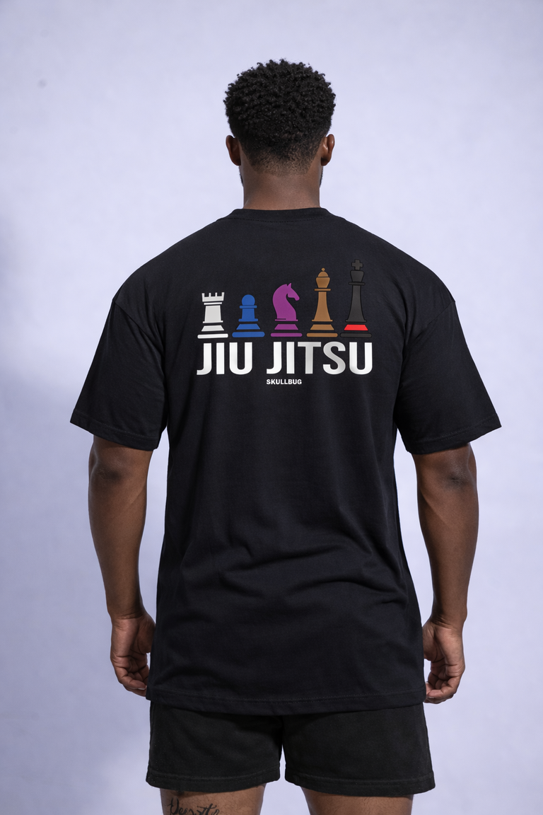 Camiseta oversized "Xadrez jiu-jitsu" - preta