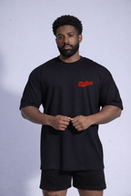 Camiseta oversized "Pizza and Protein" - preta