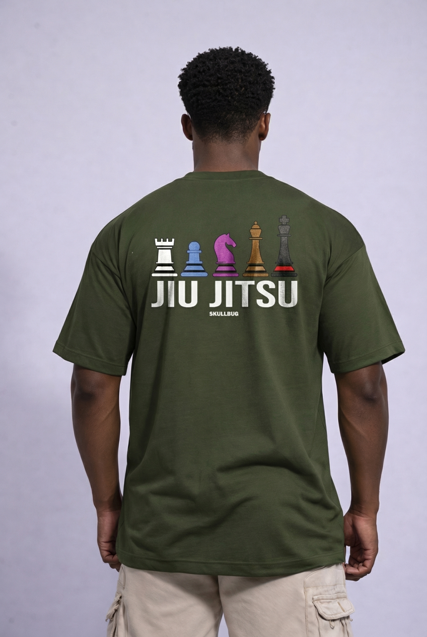 Camiseta oversized "Xadrez jiu-jitsu" - verde