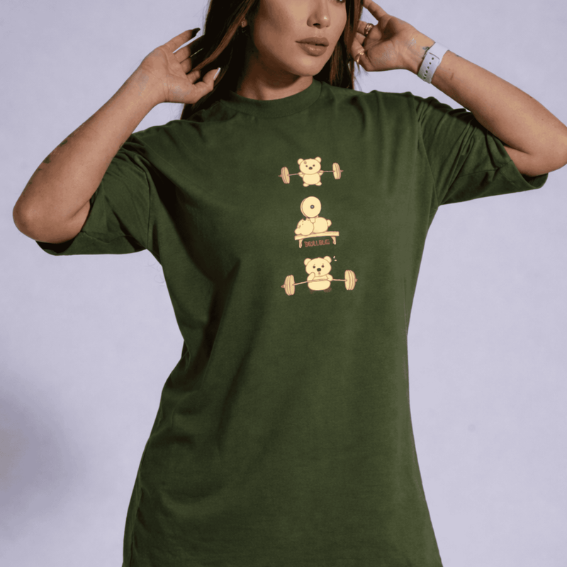 Camiseta oversized "Fitness bear" - verde