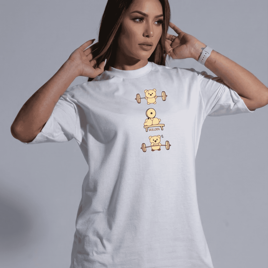 Camiseta oversized "Fitness bear" - off-white