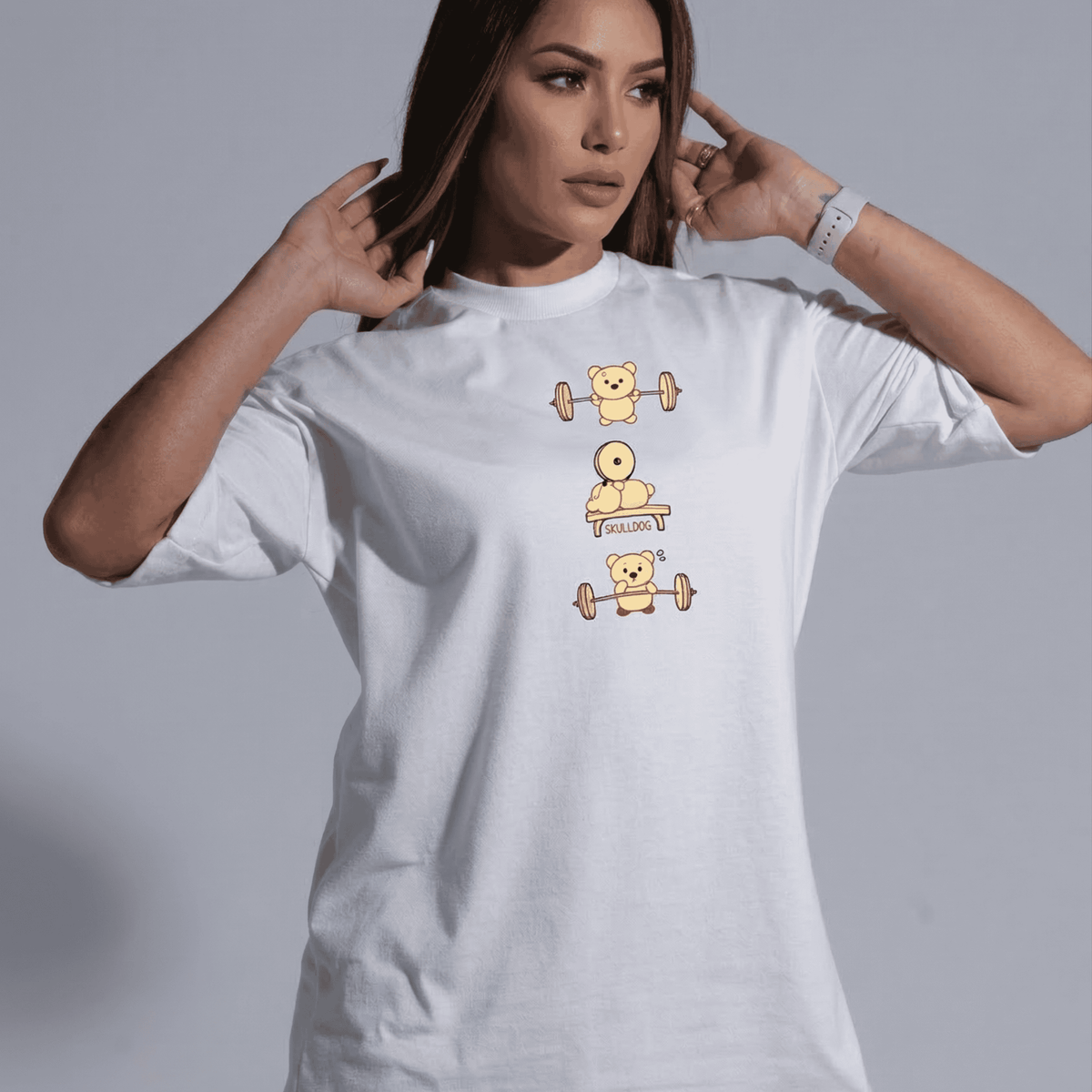 Camiseta oversized "Fitness bear" - off-white