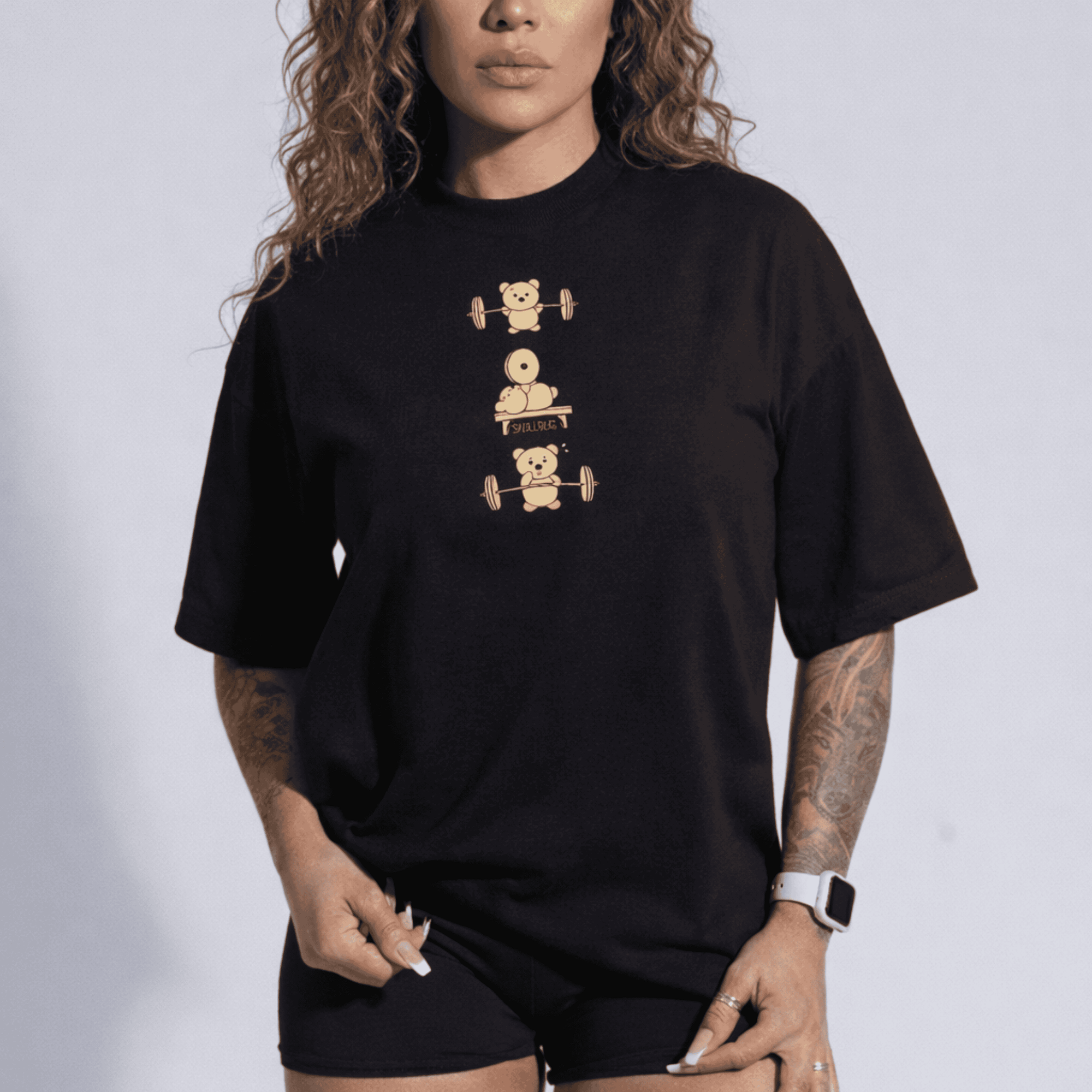 Camiseta oversized "Fitness bear" - preta