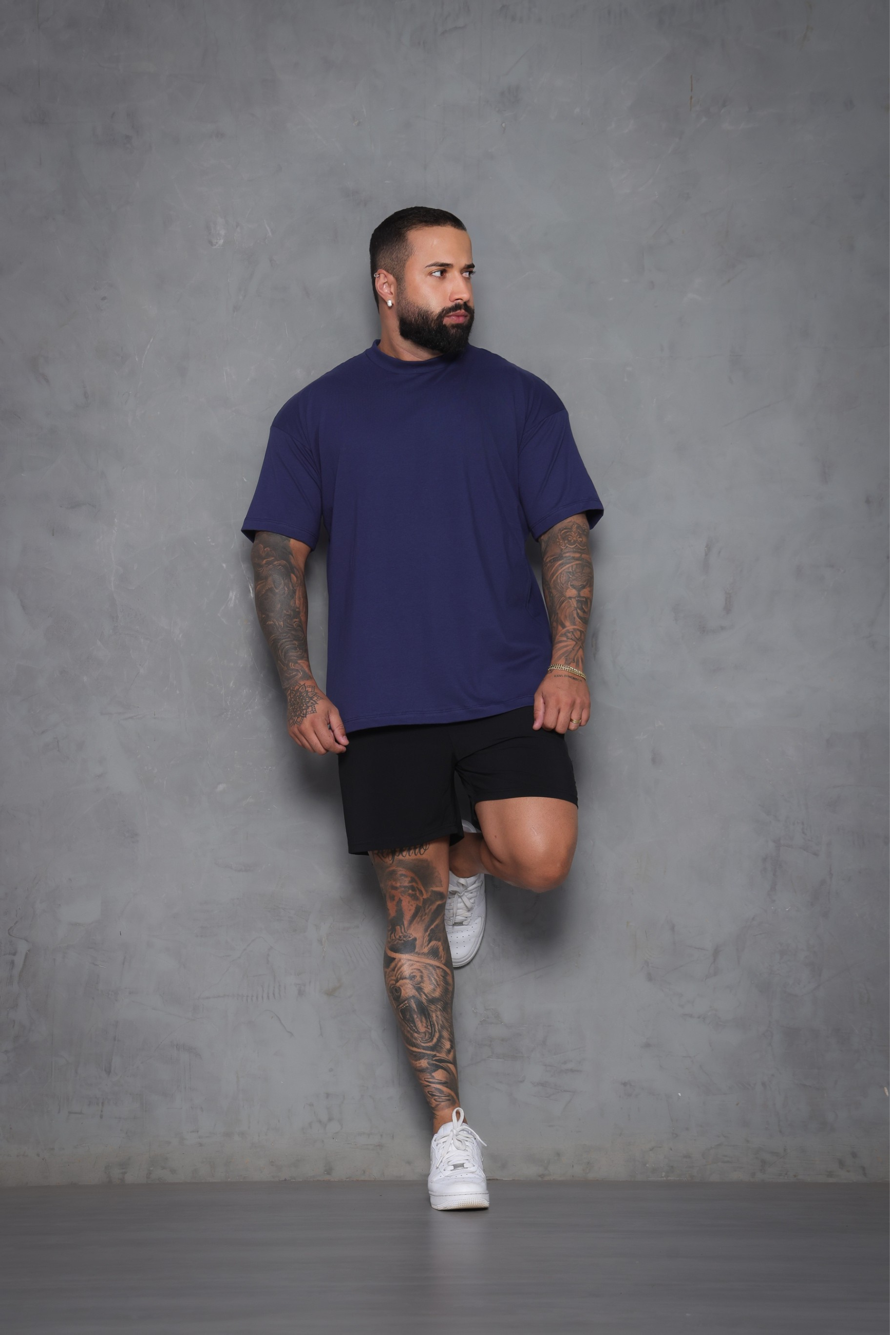 Camiseta oversized básica - azul marinho