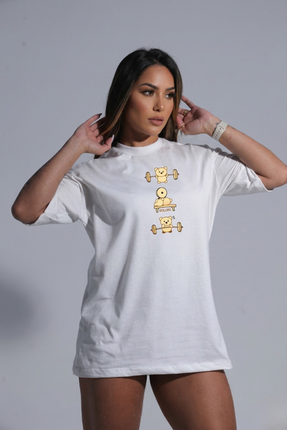 Camiseta oversized "Fitness bear" - off-white