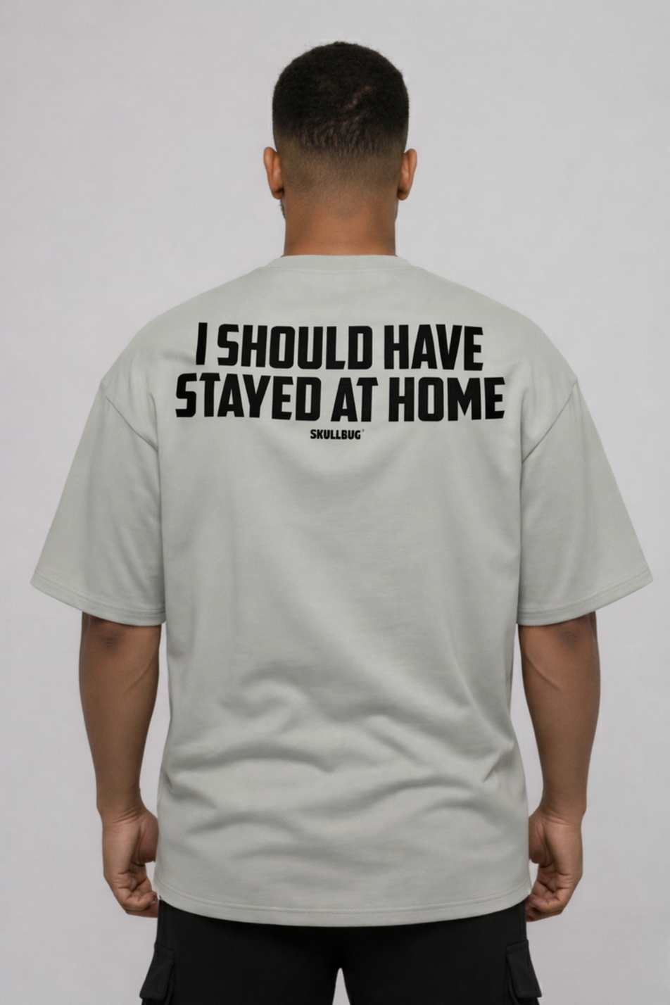 Camiseta oversized "Stay at home" - cinza