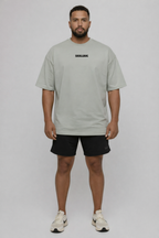 Camiseta oversized "Stay at home" - cinza