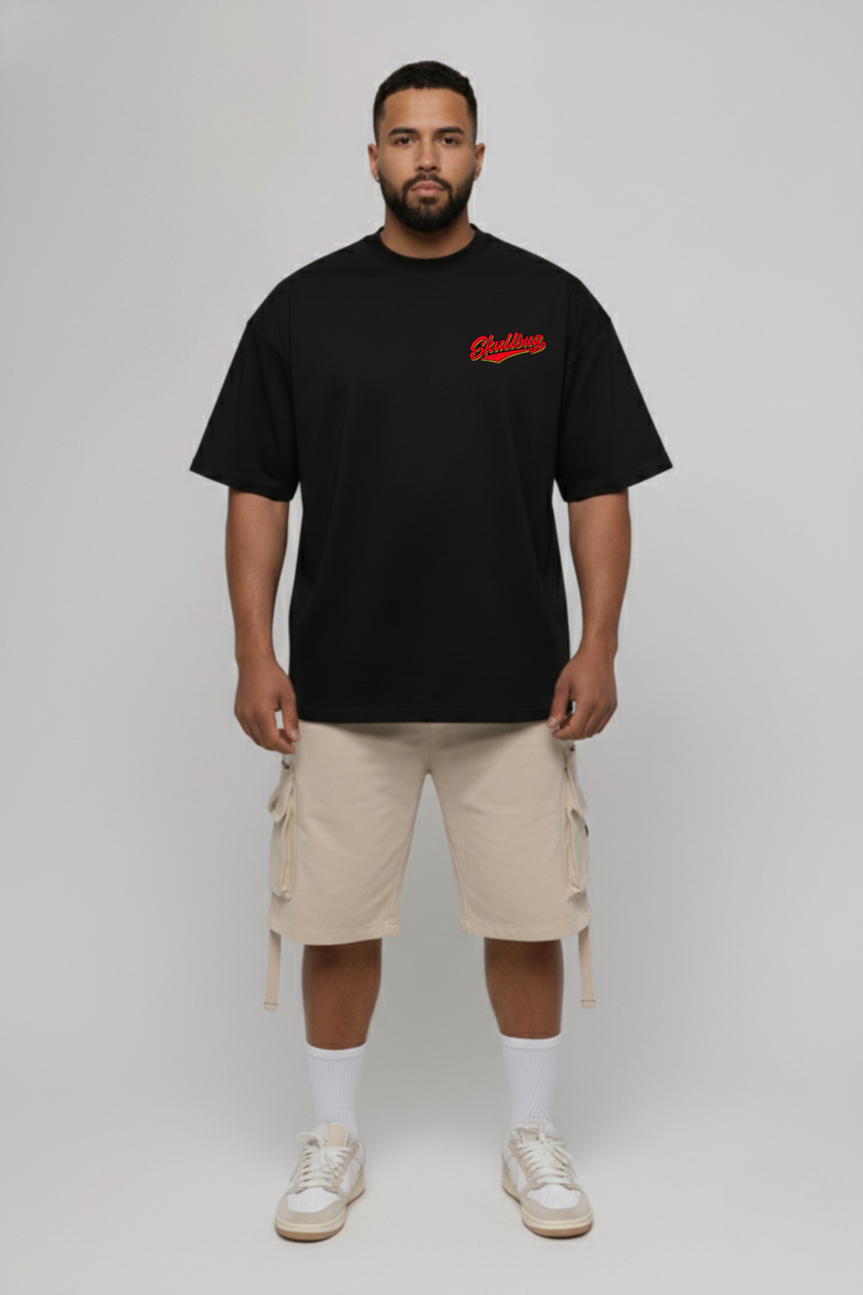 Camiseta oversized "Pizza and Protein" - preta