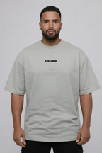 Camiseta oversized "Stay at home" - cinza