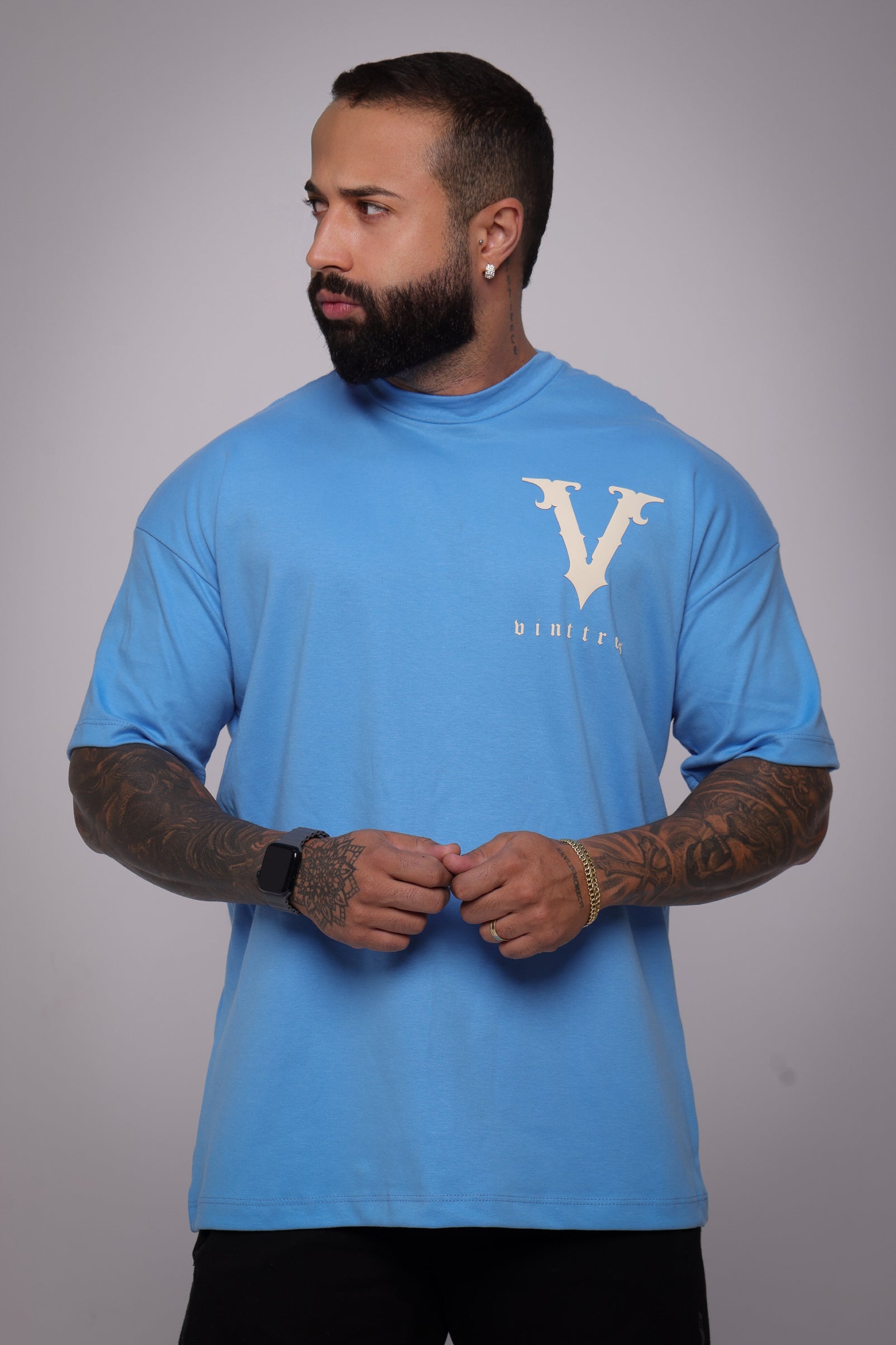 Camiseta oversized vinttrês azul - 230g